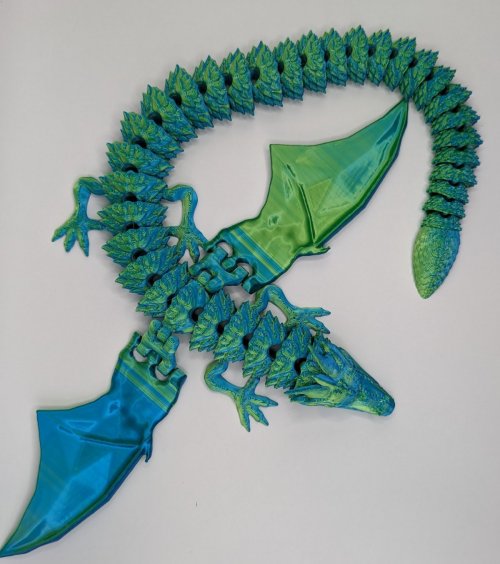 13.5 Inch Winged Dragon in line green and blue 