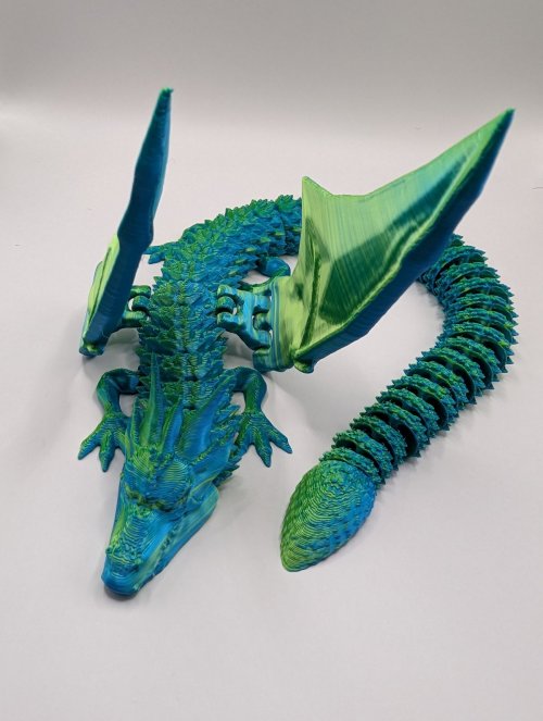 13.5 Inch Winged Dragon in line green and blue 